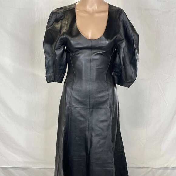 Chloé Paneled Leather Midi Dress Black Size 2